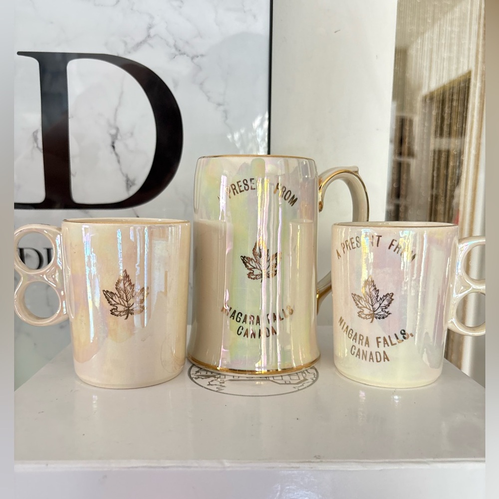 🏡Sadler England Niagara Falls Canada Iridescent Ceramic Mugs - Cream Set of (3)